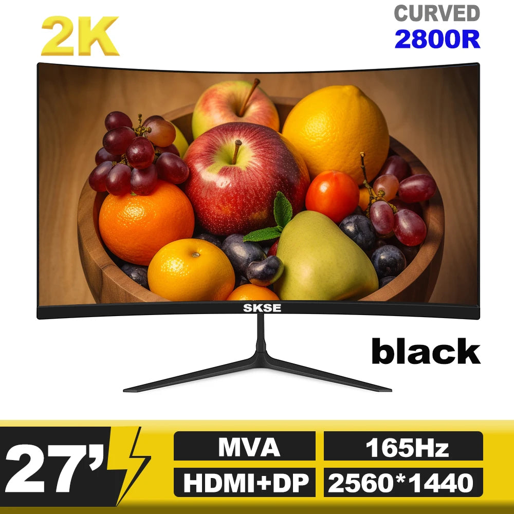 SKSE 27 Inch 2K Monitor 165HZ Display LED 1800R Curved Screen Computer Gaming Monitor PC HD DP/HDMI Interface 2560*1440