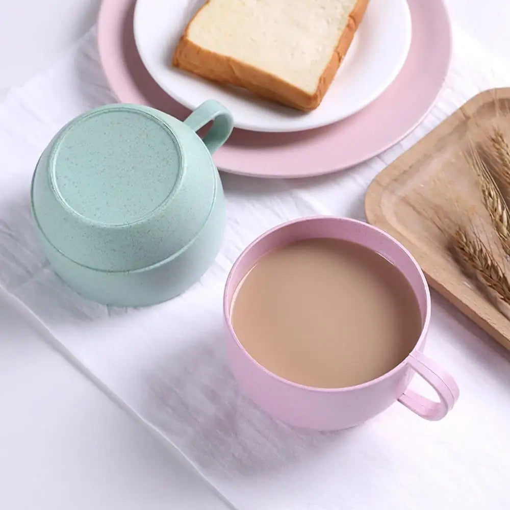 1 pcs Wide Mouth Reusable Kitchen Supplies with Handle Eco-friendly Drinking Cup Wheat Straw Cup Drinkware Coffee Mug