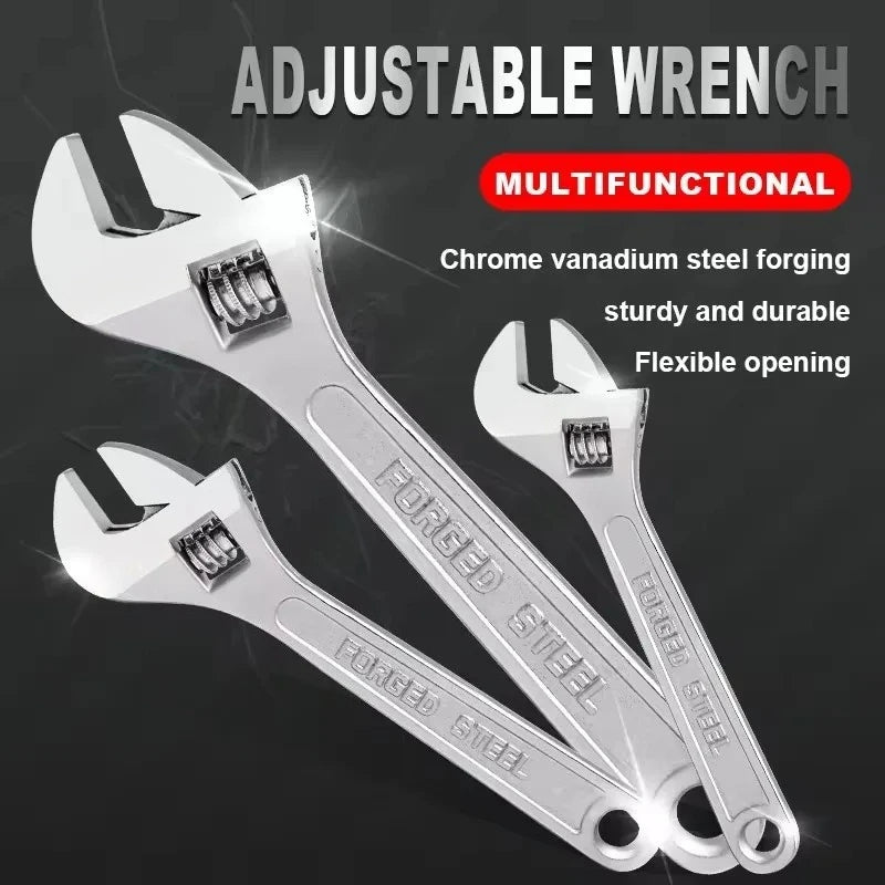 Adjustable Wrench Large Openin Long Handle Universal Spanner Clamp Wrench CR-V Steel Mechanical Workshop Hand Repair Tools