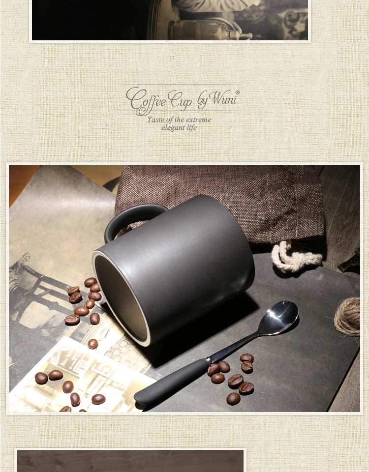 400/420/450/520ml European Ceramic Black Matte Large Capacity Mug High End Creative Simple Matte Coffee Cup with Spoon Water Cup