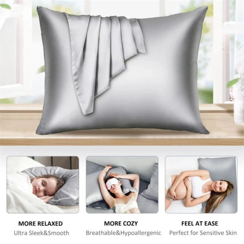 Mulberry Silk Pillowcase Bed Pillow Covers White Black Gray Champagne Gold Luxury Cases Home Bedding Standard Queen Size