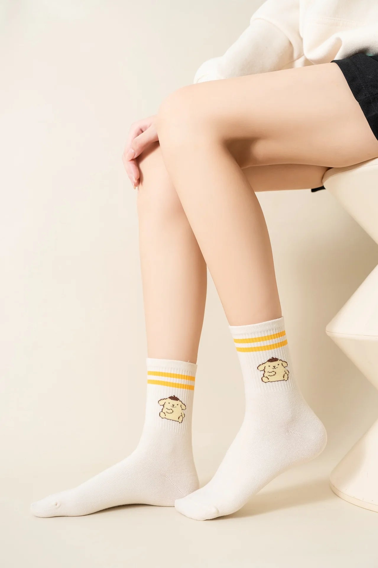 Sanrio Mymelody Cinnamoroll Pom Pom Purin Mid Length Socks Ins Breathable Minimal Design Leisure Sports Socks Girls Gifts Lovely