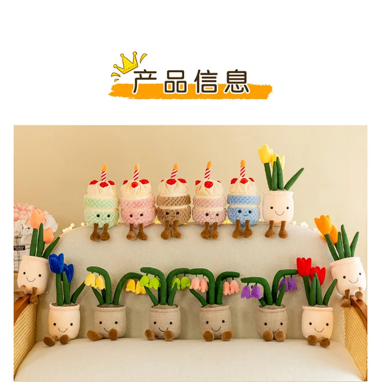 Lifelike Tulip Succulent Plants Plush Stuffed Decoration Toy Soft Decor Doll Potted Flowers Pillow for Girls Gift
