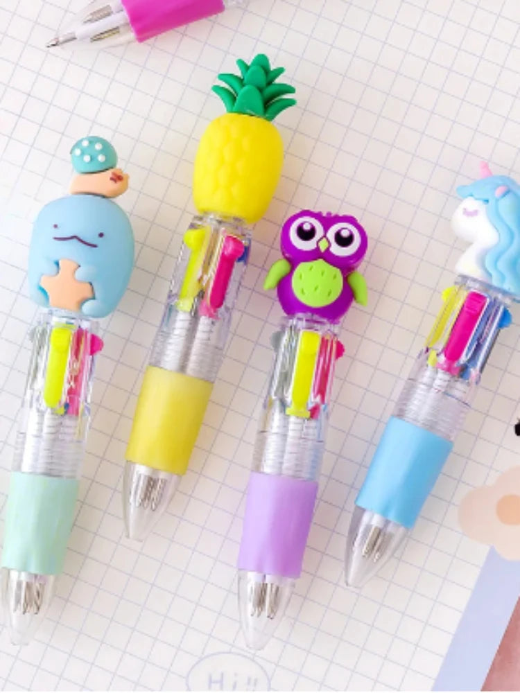 20Pcs/Lot Cute Cartoon 4 Color Mini Ballpoint Pen KawaiiUnicorn Flamingo Retractable Stationery Gift SchooOoffice Supplies