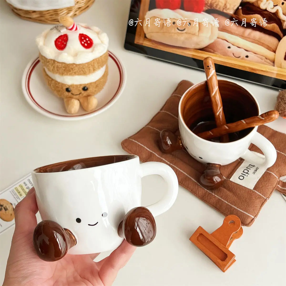 Hand Pinch Feet Ceramic Coffee Cup，Kawaii Household High Appearance Level Water Cup Milk Mug Dormitory Home Gifts Mark Cup