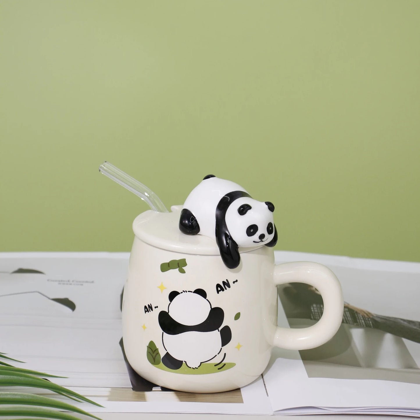 420ml Cute cartoon panda Mug Ceramic Hand-painted Pattern Mug with Lid Spoon Coffee mugs Milk Tea Mugs Breakfast Cup Gift Cup