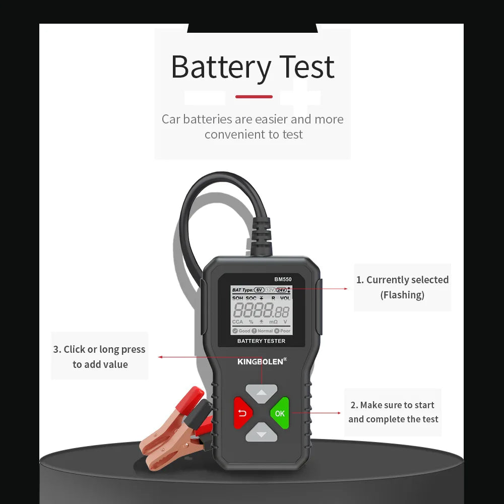Car Battery Tester 100-2000 CCA Car Battery Tool 6V 12V 24V Car Battery Tester Car Battery Analyzer BM550 Battery Testing Tool