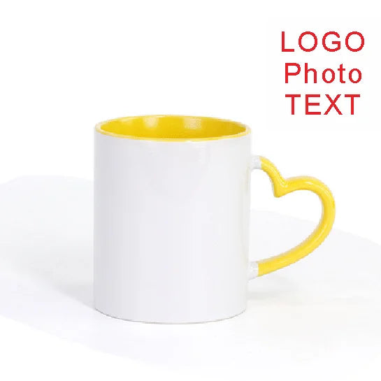 DIY Customized 350ML 12oz Ceramic Mug Heart Handle Type Personalized Print Picture Photo LOGO Text