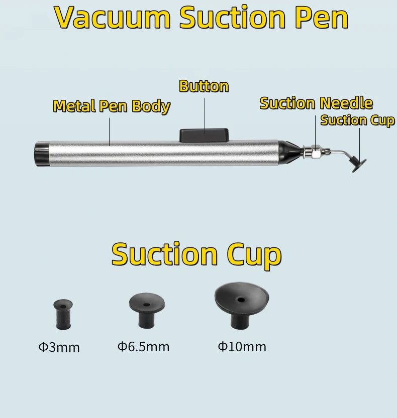 IC SMD Vacuum Suction Pen Remover Sucker Pump IC SMD Tweezer Pick Up Tool Solder Desoldering with 3 Suction Header Dropship