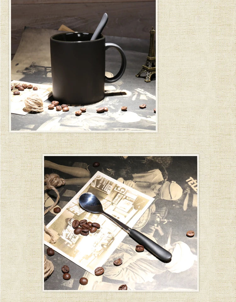 400/420/450/520ml European Ceramic Black Matte Large Capacity Mug High End Creative Simple Matte Coffee Cup with Spoon Water Cup