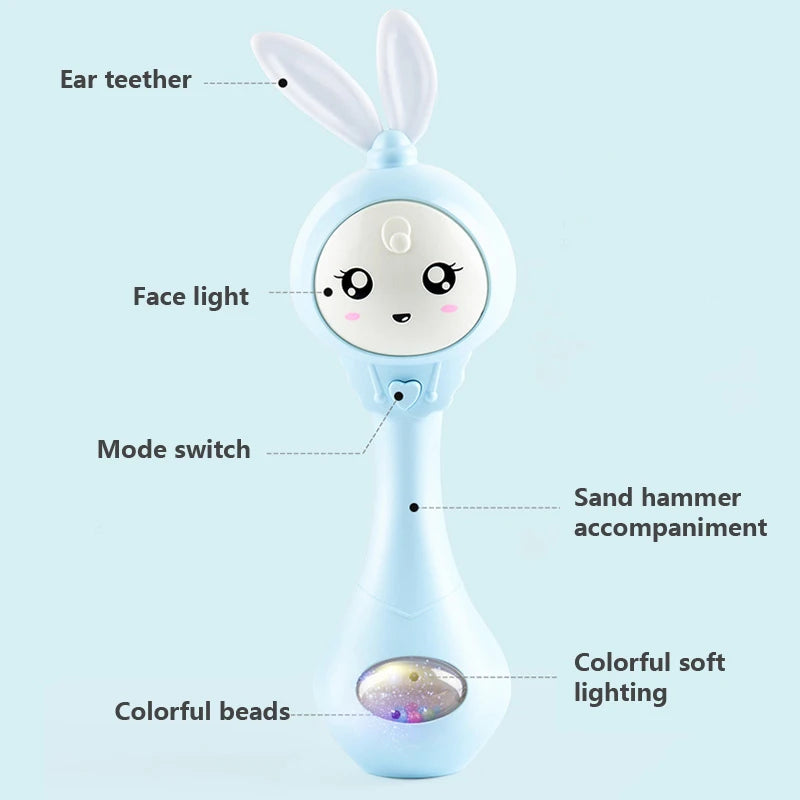 Baby Music Flashing Rattle Toys Rabbit Teether Hand Bells Mobile Infant Stop Weep Tear Rattles Newborn Early Educational Toy 18M