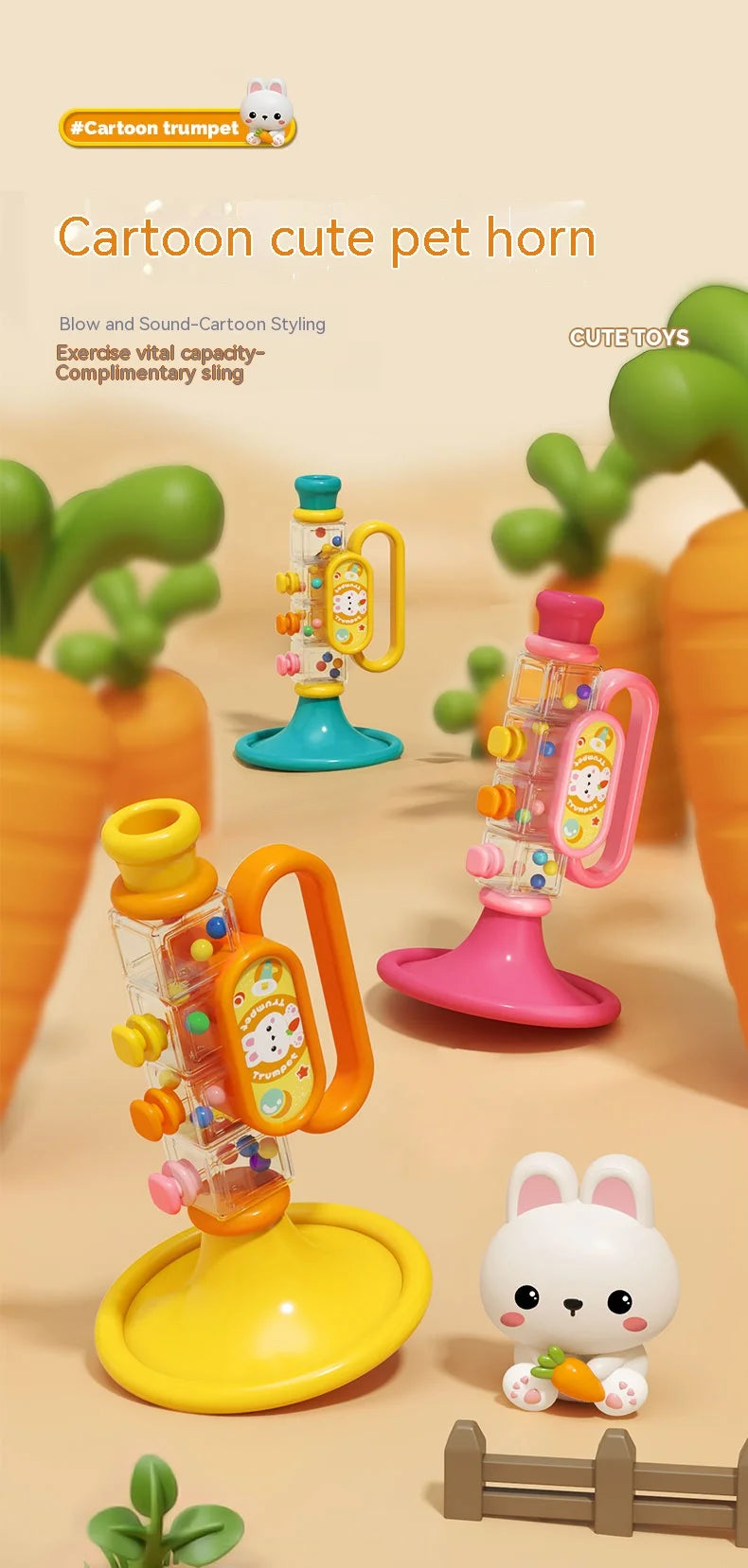 Little Rabbit Horn Children's Toy, Baby Will Blow Cartoon Harmonica Whistle Musical Instrument