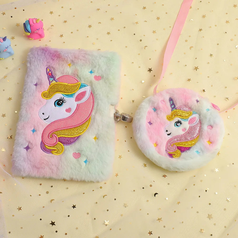 2 PC Cartoon Unicorn Crossbody Bag Children Cute PlushShoulder Bag Girls Small Backpack Suitable For School Holiday Gifts