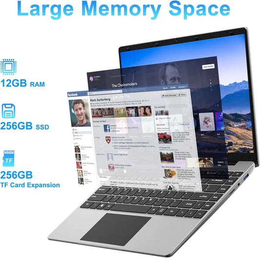 14 Inch  Windows 11 Computer Laptop PC 12GB LPDDR4 RAM 256GB SSD ROM  4-Core Processor WIFI 1080p FHD IPS Screen with Celeron