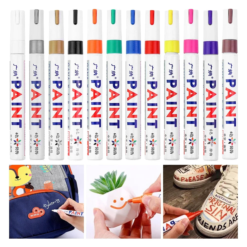 6 Pcs Colorful Permanent Paint Marker Waterproof White Markers tire tread rubber fabric Paint metal 12 Colors Paint Marker Pens
