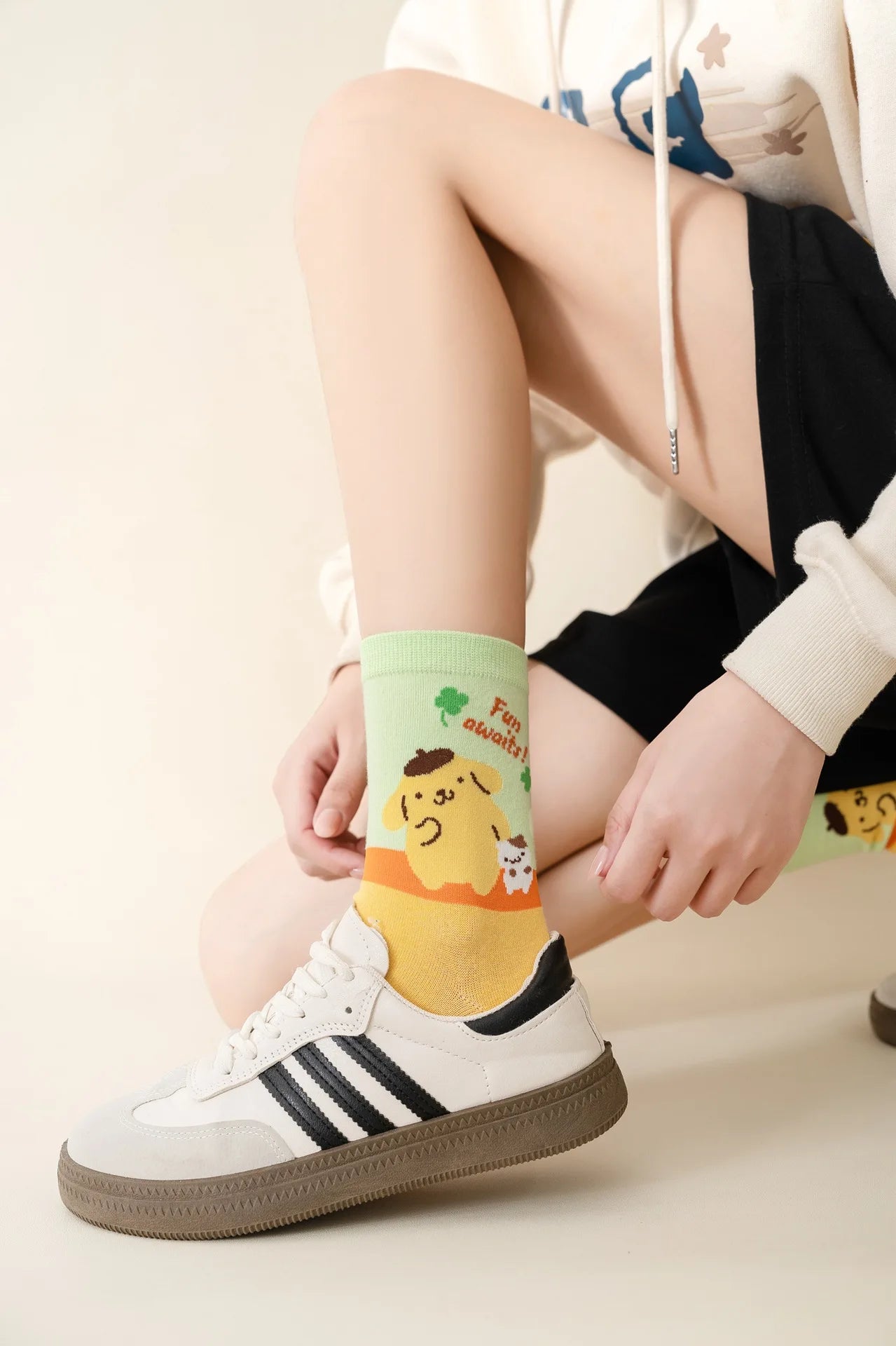 Sanrio Mymelody Cinnamoroll Pom Pom Purin Mid Length Socks Ins Breathable Minimal Design Leisure Sports Socks Girls Gifts Lovely