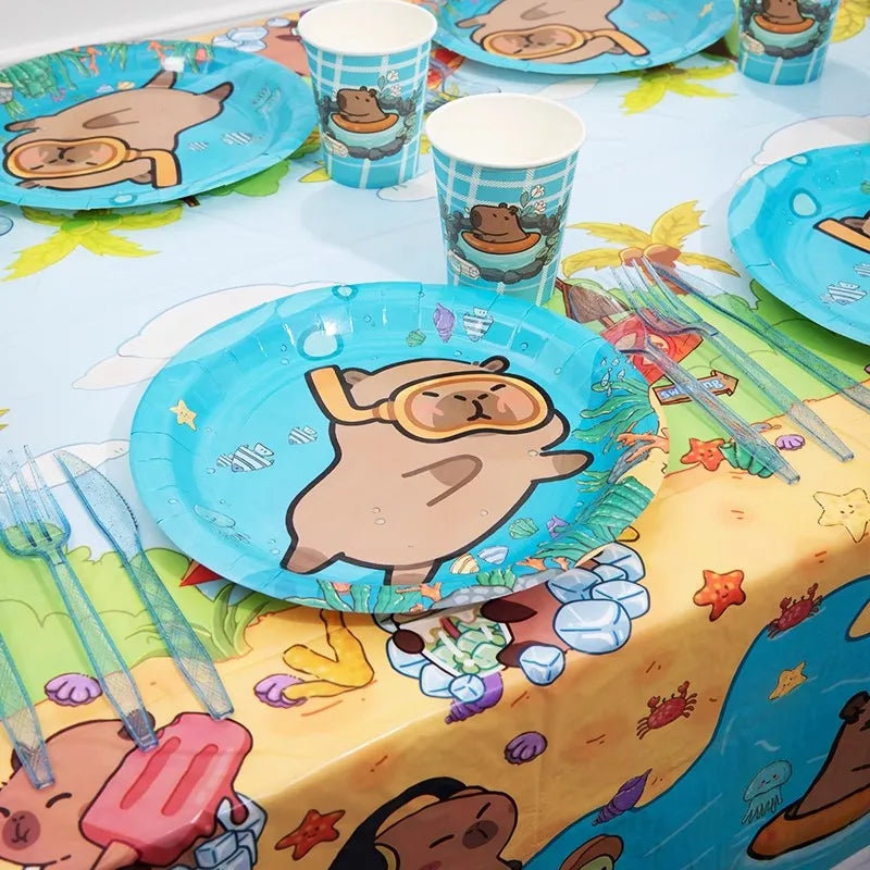 Capybara Birthday Party Decorations Tableware Set Cups Plates Napkins Tablecloth Straws Capybara Balloons Toy Girls Party Favors