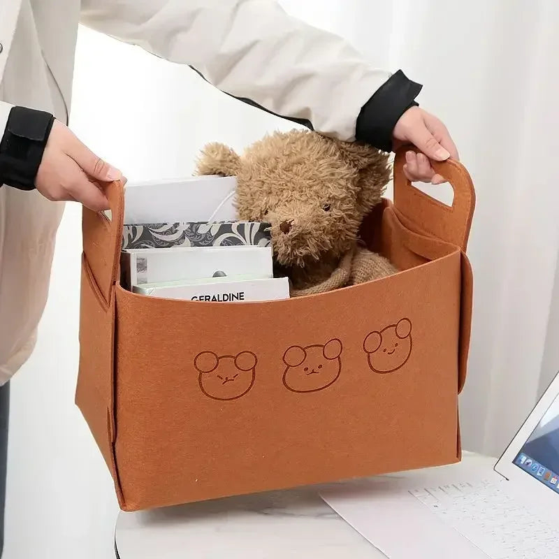 1-10PCS Bear Felt Snacks & Toys Storage Basket Large Capacity Collapsible Clothes Storage Box Desktop Sundry Organiser