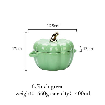 Pumpkin Shape Bowl With Lid Ceramic Soup Salad Cereal Bowl Bakeware Oven Baking Pan Kitchen Halloween Party Festival Decoration
