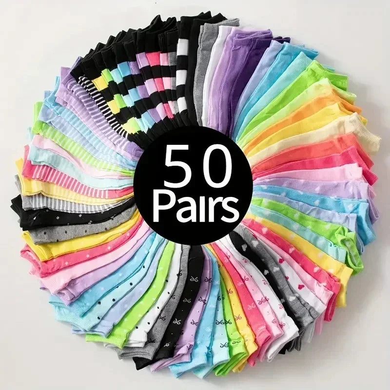 10/20/30/50/100Pairs Heart Print Socks Valentine's Day Candy Colored Ankle Socks Women's Stockings & Hosiery