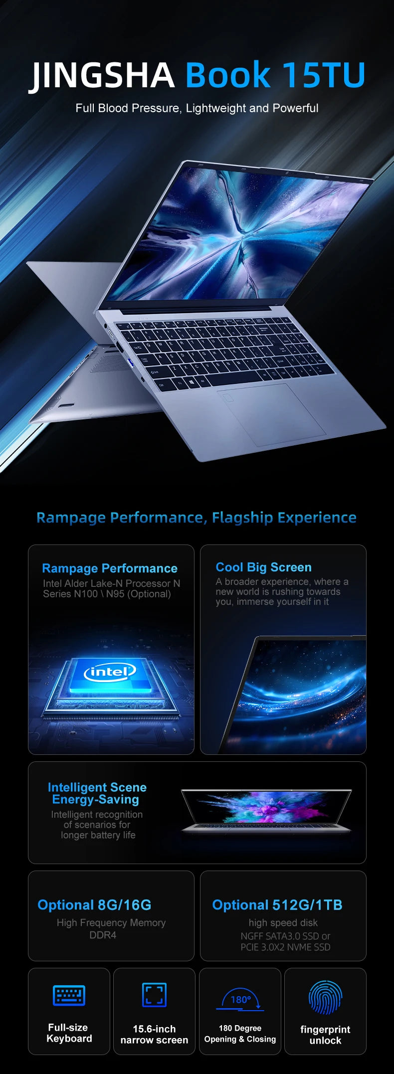 Fingerprint Unlock Notebook Windows 11 Portable Laptop Intel Celeron N95 15.6 Inch  8GB 16GB RAM 512GB 1TB SSD Office Computer