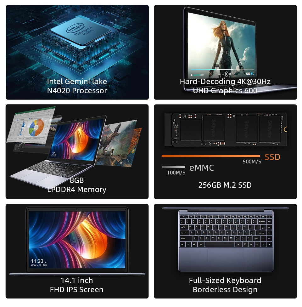 CHUWI Herobook Pro / Herobook Plus Laptop Windows 11 Laptop 14.1inch / 15.6inch FHD Intel N4020 LPDDR4 8GB 256GB SSD Computer PC