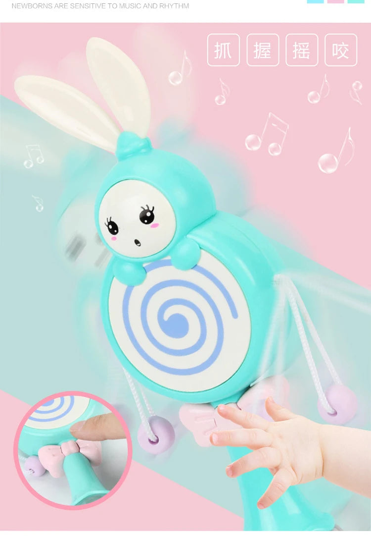 Baby Music Flashing Rattle Toys Rabbit Teether Hand Bells Mobile Infant Stop Weep Tear Rattles Newborn Early Educational Toy 18M