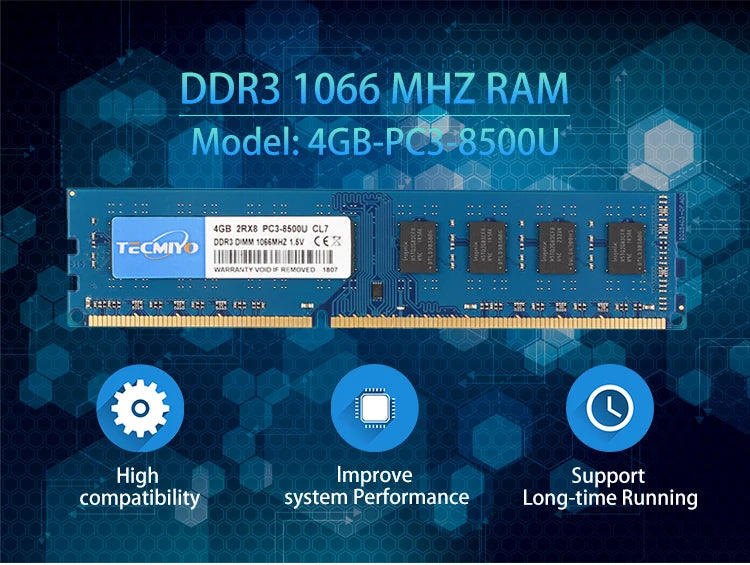 TECMIYO 4GB 8GB Desktop Memoria Ram DDR3 DDR3L 1600MHz 1333MHz PC3-12800U PC3-10600 DIMM 1.5V 1.35V 2RX8 Non-ECC Memory - Blue