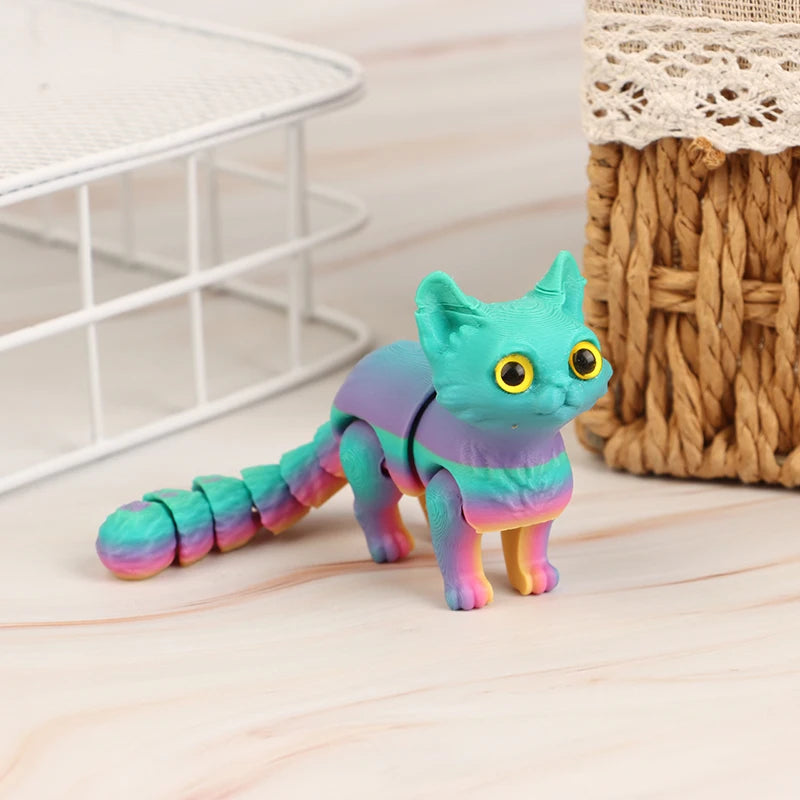 High Quality 1 Piece 3D Printed Cute Kitten With Movable Tail Joint Children's Gift Toy Model Car Ornament