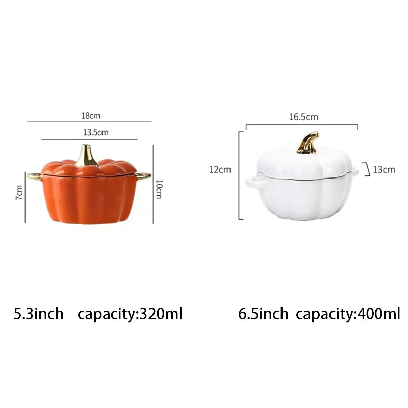 Pumpkin Shape Bowl With Lid Ceramic Soup Salad Cereal Bowl Bakeware Oven Baking Pan Kitchen Halloween Party Festival Decoration