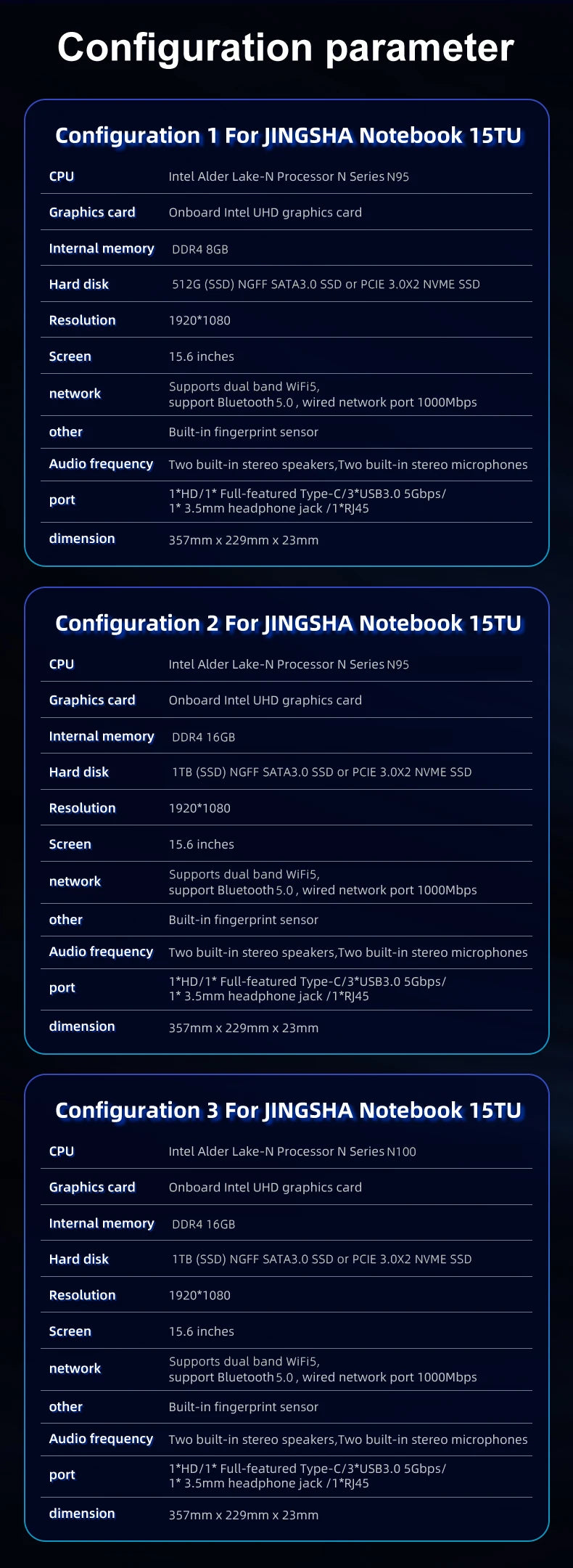 Fingerprint Unlock Notebook Windows 11 Portable Laptop Intel Celeron N95 15.6 Inch  8GB 16GB RAM 512GB 1TB SSD Office Computer