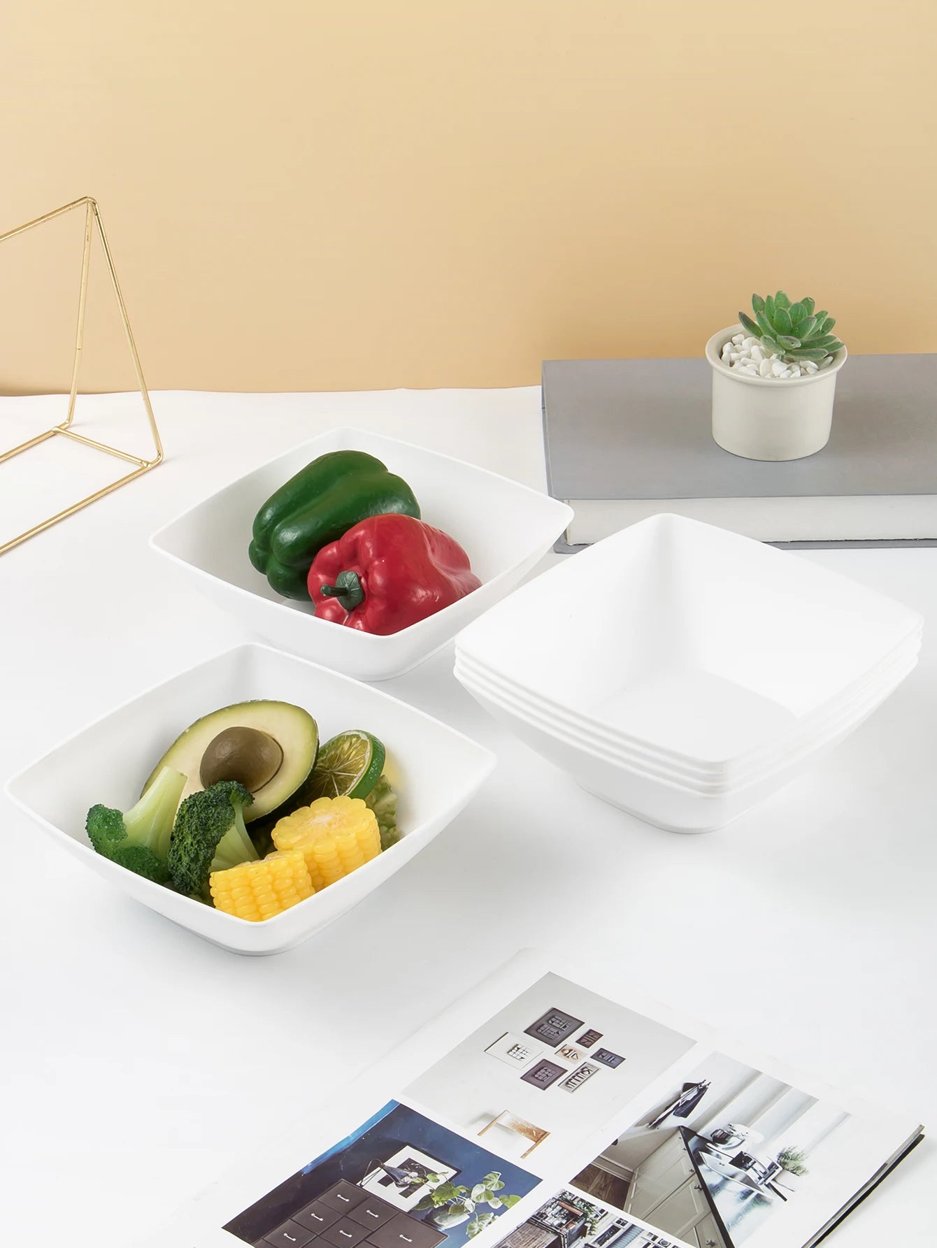 2/6/12pcs Large size plastic white square bowl reusable household plastic tableware can be used for soup noodles oatmeal salad
