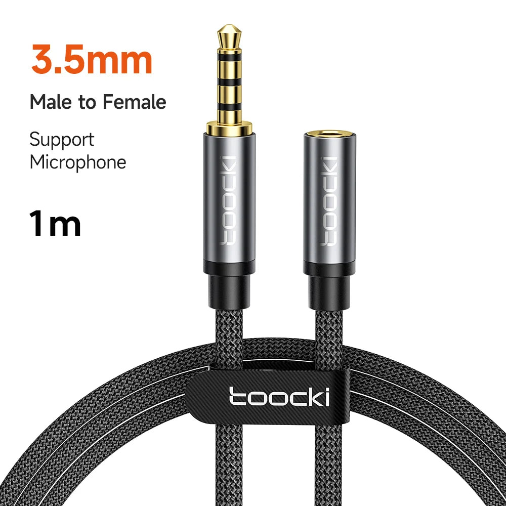 Toocki Aux Cable 3.5mm Male to Female Jack Audio Male Extension Speaker Wire with Microphone for Headphone Xiaomi Extender Cord