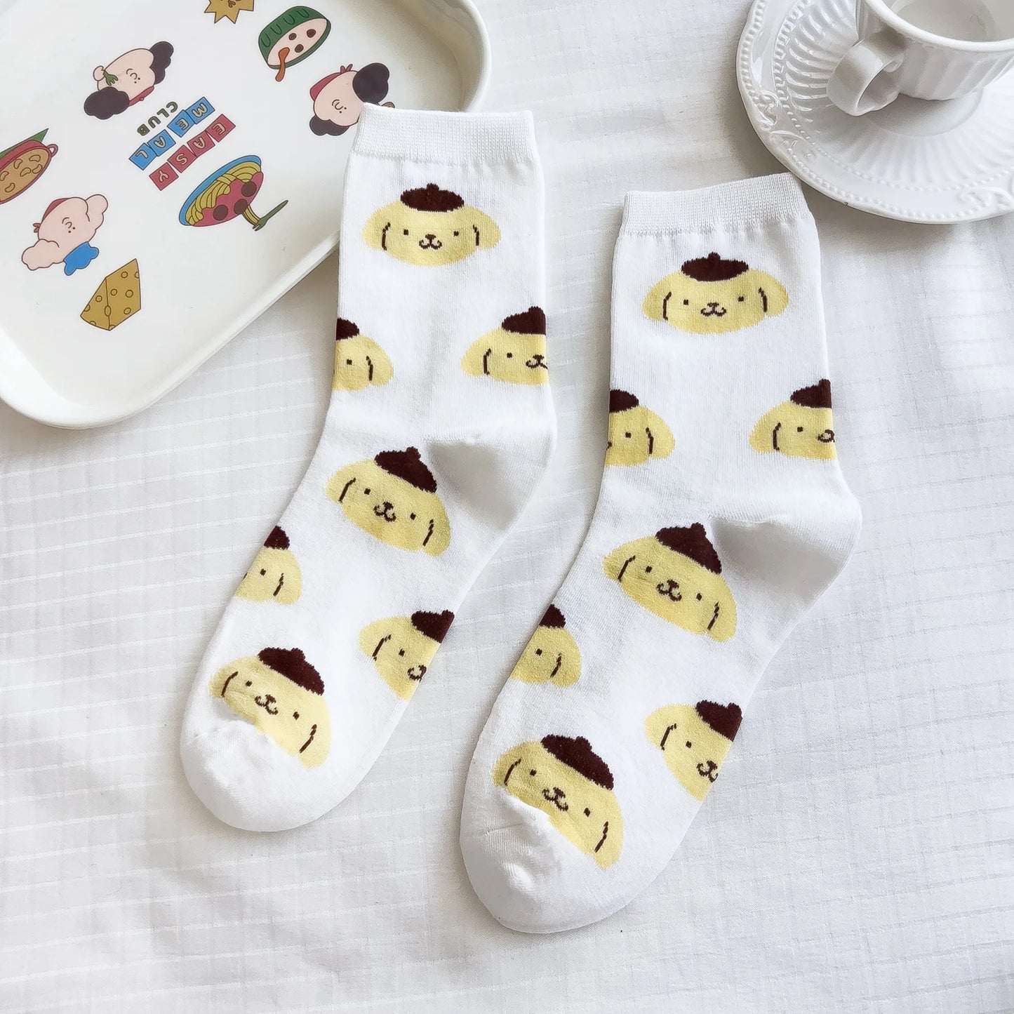 Sanrio Mymelody Cinnamoroll Pom Pom Purin Mid Length Socks Ins Breathable Minimal Design Leisure Sports Socks Girls Gifts Lovely
