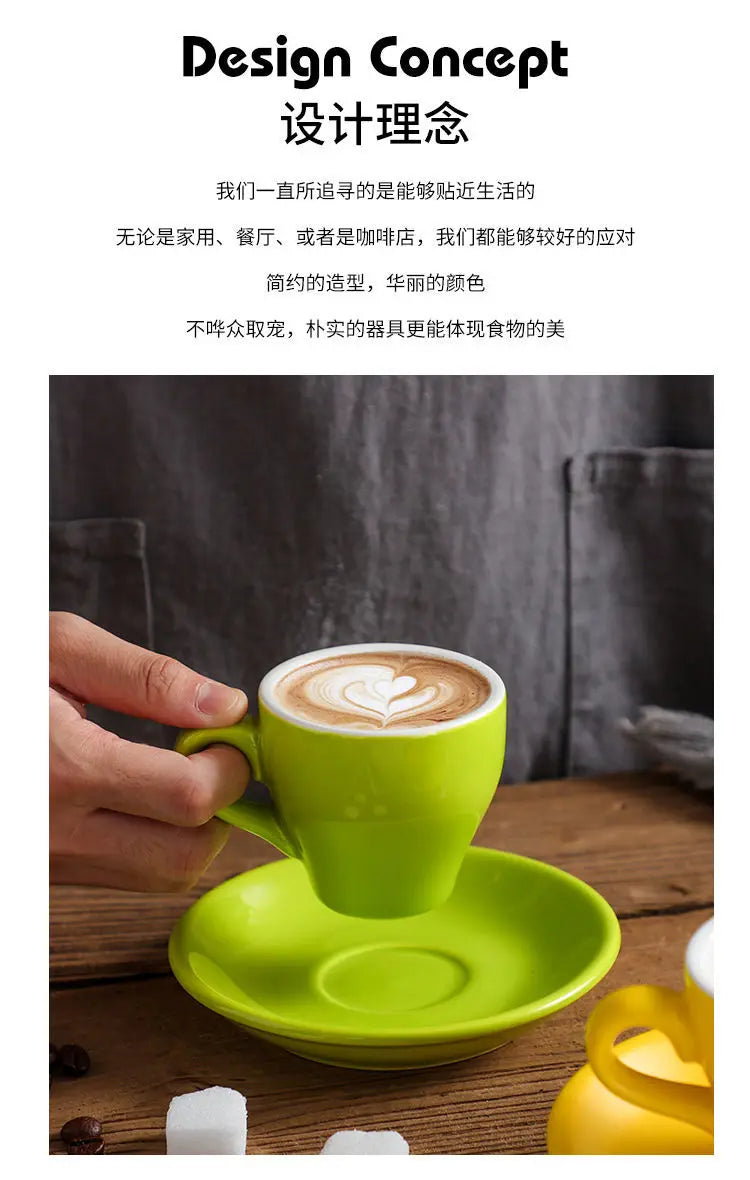 Thickened Ceramic Coffee Cup Set 80ML Italian Espresso Cup Plate Small Cup Colorful with Plate Spoon Drinkware
