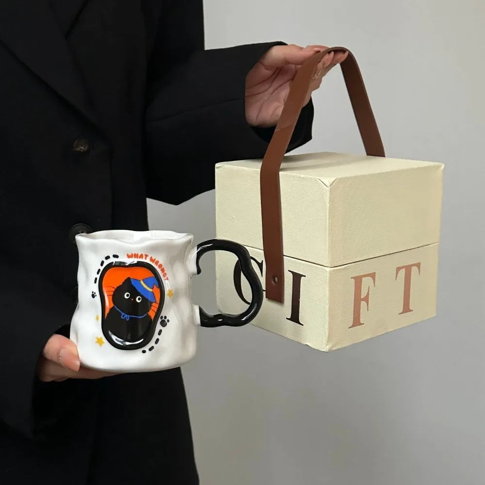 Irregular Cat Ceramic Mug, Birthday Gift Cup for Girlfriends and Girls, Creative Party Souvenir Gift Box Packaging Drinkware