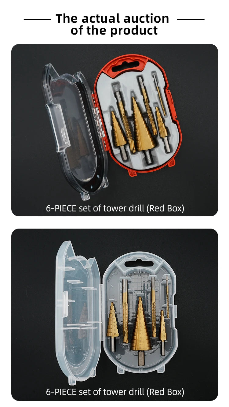 HSS Straight Fluted Pagoda Step Drill 3Pcs  5Pcs 6Pcs Cloth Bag Hex Shank Reamer Bit Set Titanium Coated Wood Metal Hole