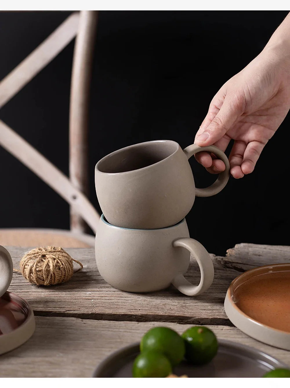 Pottery Mug For Latte Cappuccino Milk Juice Cocoa Cups With Dish 300ml