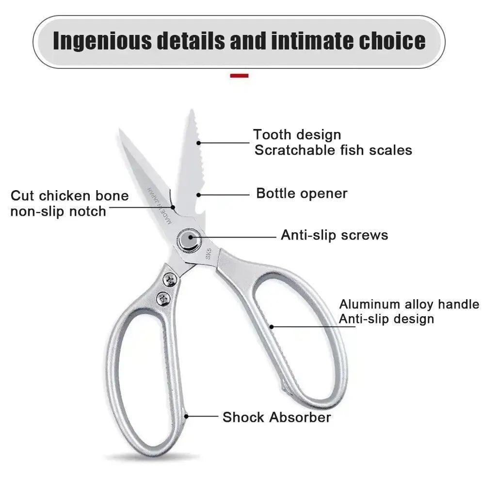 Professional 8.5-inch Stainless Steel Kitchen Scissors with Aluminum Alloy Handle - Perfect for Cutting Chicken Bones Meat Fish