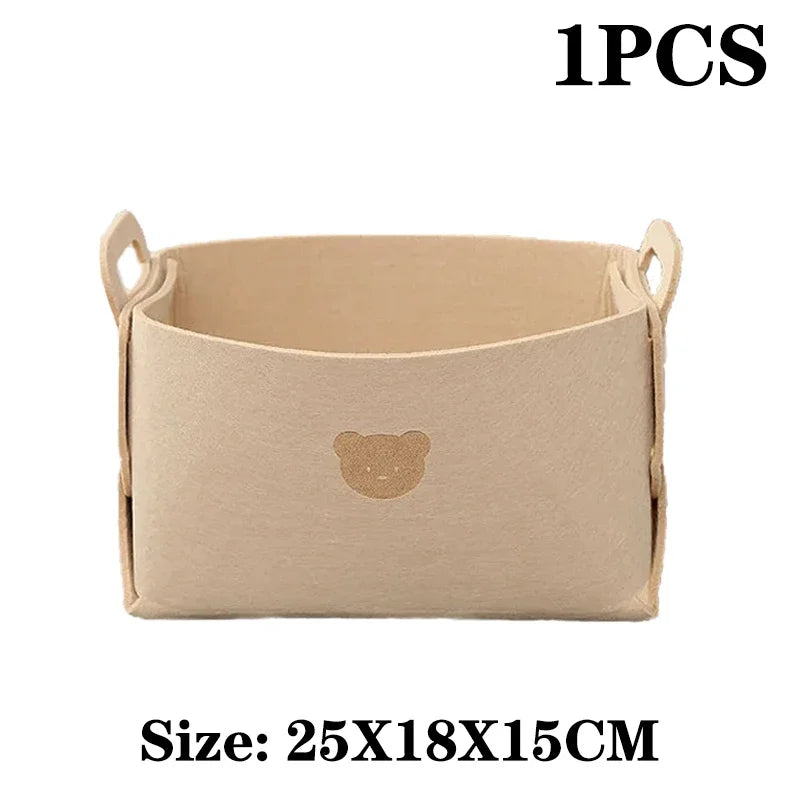 1-10PCS Bear Felt Snacks & Toys Storage Basket Large Capacity Collapsible Clothes Storage Box Desktop Sundry Organiser