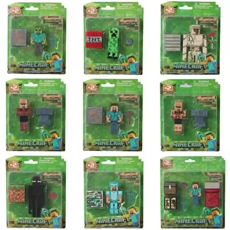 New Minecrafts Steve Alex Zombie Villager Action Figures Model Anime MC Game Puzzle Assembled Toy Doll Mini Weapon Kids Gifts