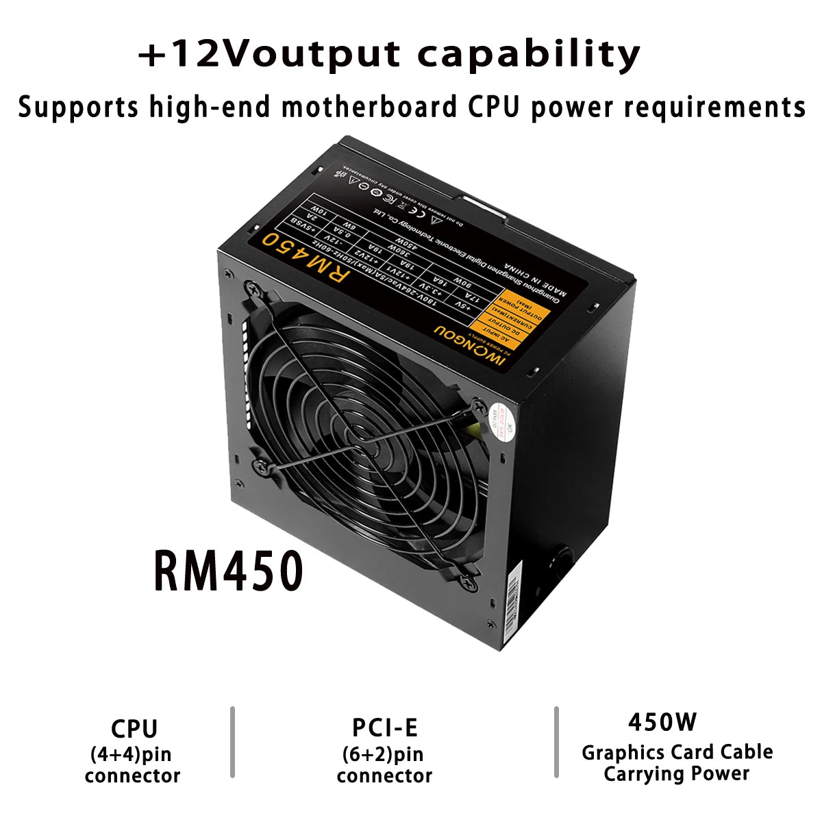 IWONGOU PC Power Supply Unit 500W 600W 750W Black Gaming Quiet 120MM 24pin 12V ATX Desktop Computer Power Supply for BTC