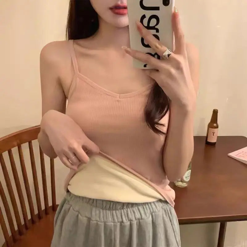 Women Winter Warm Top Thin Velvet Corset Top Solid Y2k Sleeveless Tank Tops Sleeveless Sexy Slim Fleece Corset Top Female