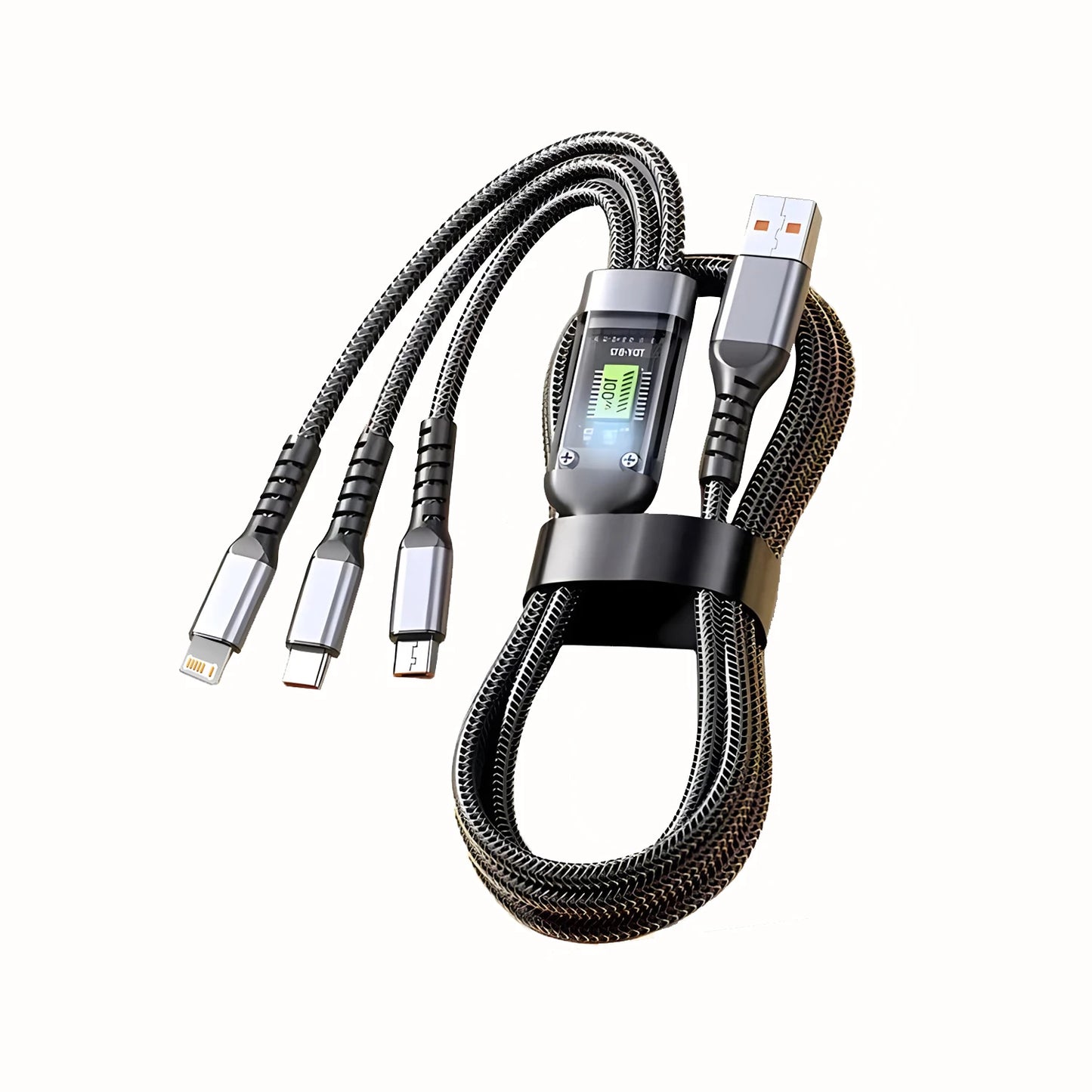 Transparent LED Light Fast Charge 100w 3 In 1 Data Cable Mobile Phone Charging 1.2M Cable For Type-c Android