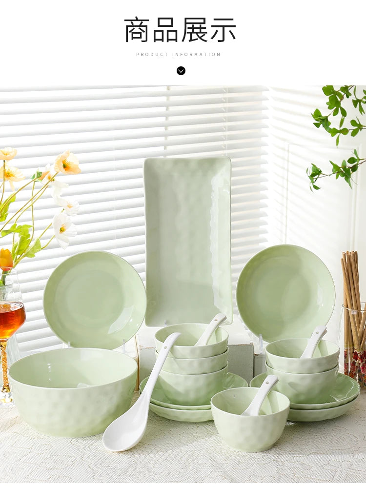 Household Solid Ceramic Rice Bowls 4.5 inch New Soup Tableware Cream Style Green Creative Underglaze Colour Instant Noodles Bowl