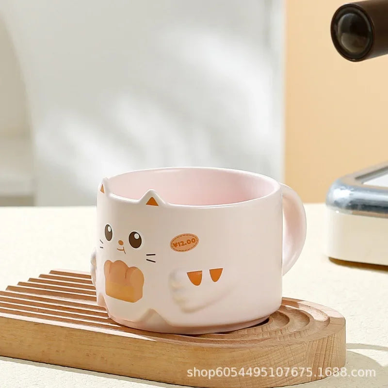 Creative Ceramic Cat Mug Cartoon Stacked Pair Cup High Temperature Resistant Household Children's Drinking Coffee Cup