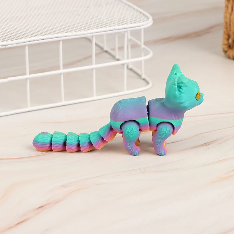 High Quality 1 Piece 3D Printed Cute Kitten With Movable Tail Joint Children's Gift Toy Model Car Ornament