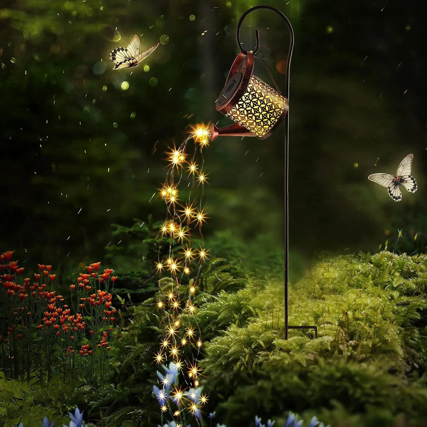 Watering Can with Light Outdoor Solar Light for Garden Art Decor Hanging Solar Lantern Metal Waterproof for Walkway Yard Pathway