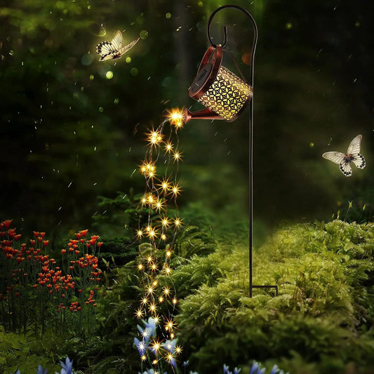Watering Can with Light Outdoor Solar Light for Garden Art Decor Hanging Solar Lantern Metal Waterproof for Walkway Yard Pathway