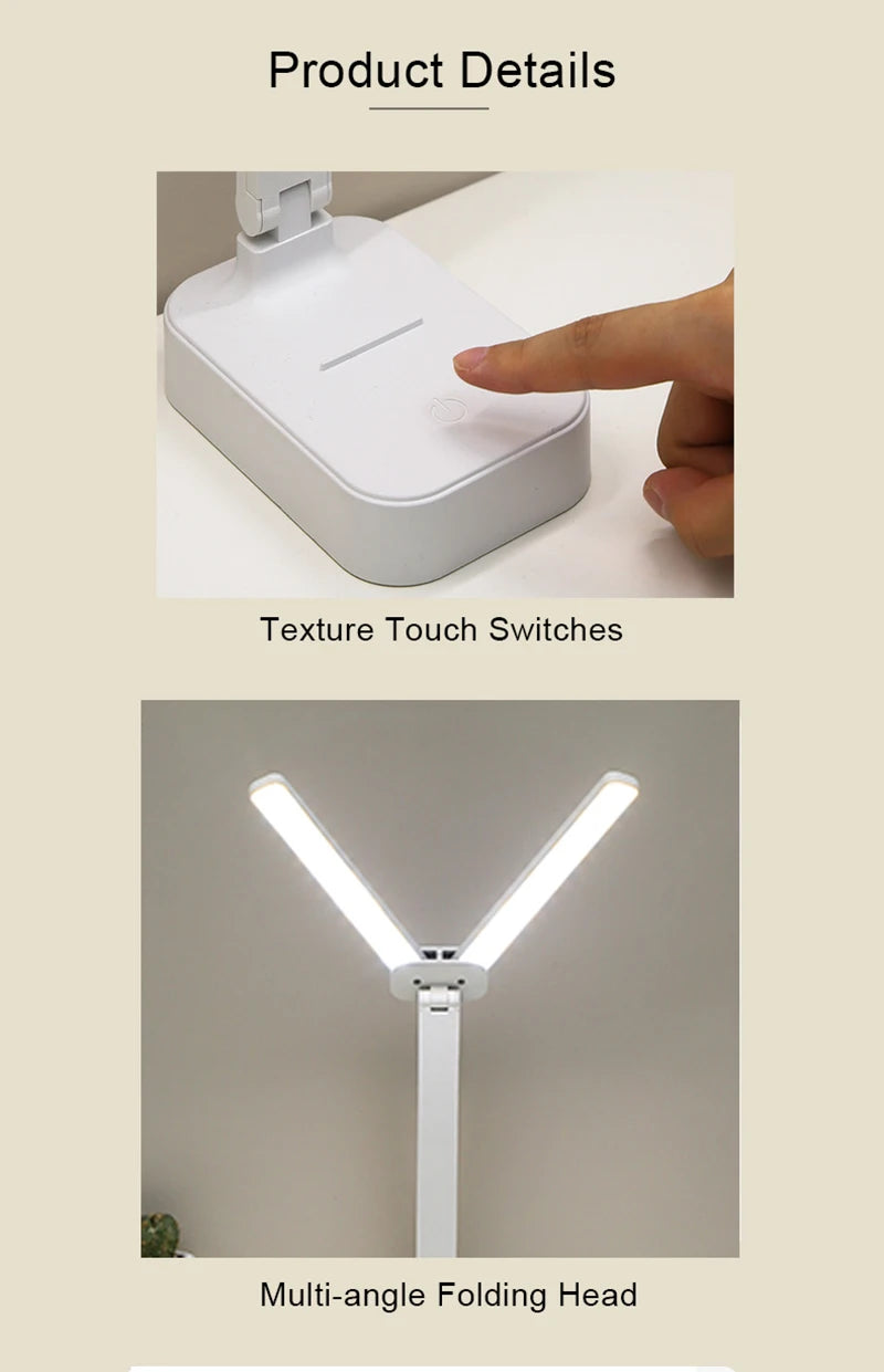 LED Desk Lamp USB Rechargeable Touch Night Light 3 Levels Dimmable Eye Protection Foldable Table Lamp For Bedroom Bedside Readin